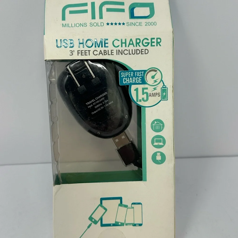 NEW in Box! 10315 Fifo USB Home Charger With 3ft Cable 1.5 Amp Fast Charge P4